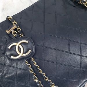 Chanel Vintage Top Handle Diamond Quilted Tote Bag